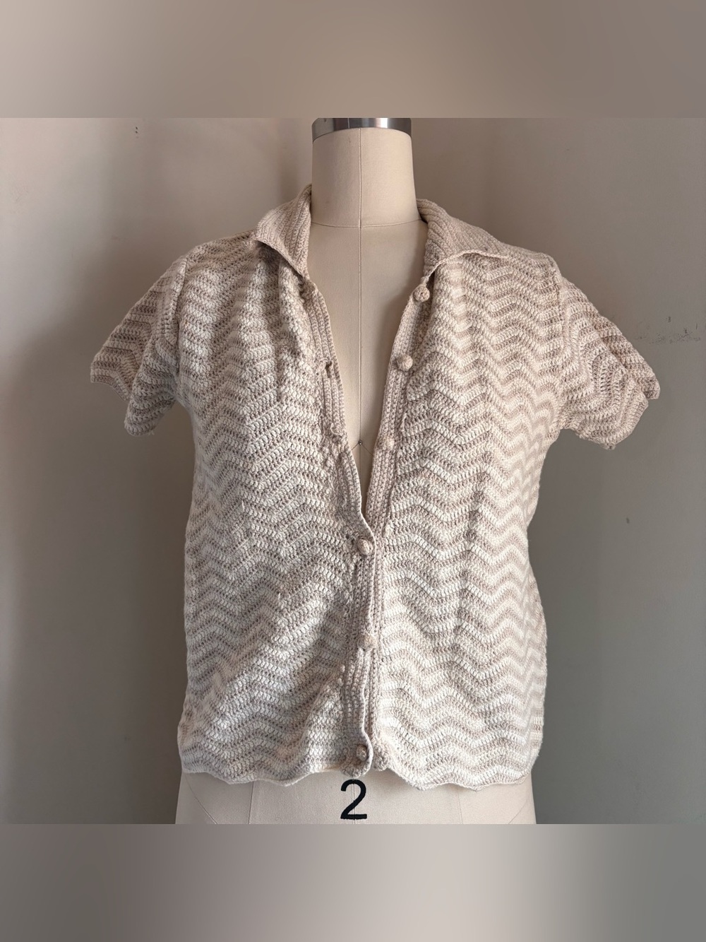 Liz Claiborne cream crochet button up top